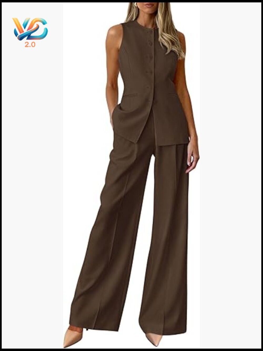 2 Piece Vest and Pants Suit Set Sleeveless Blazer Business Casual Work Outfit